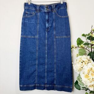 ANTHROPOLOGIE | pilcro the skipper seamed midi skirt | 6 | medium wash denim